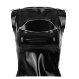 the black latex Billie zipper tank is shown against a white background. 