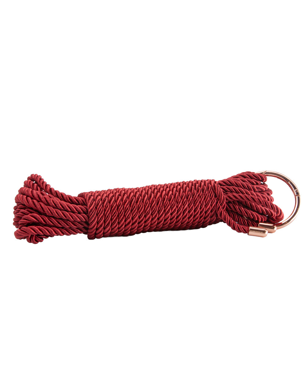Red rope with a metal clip on a white background