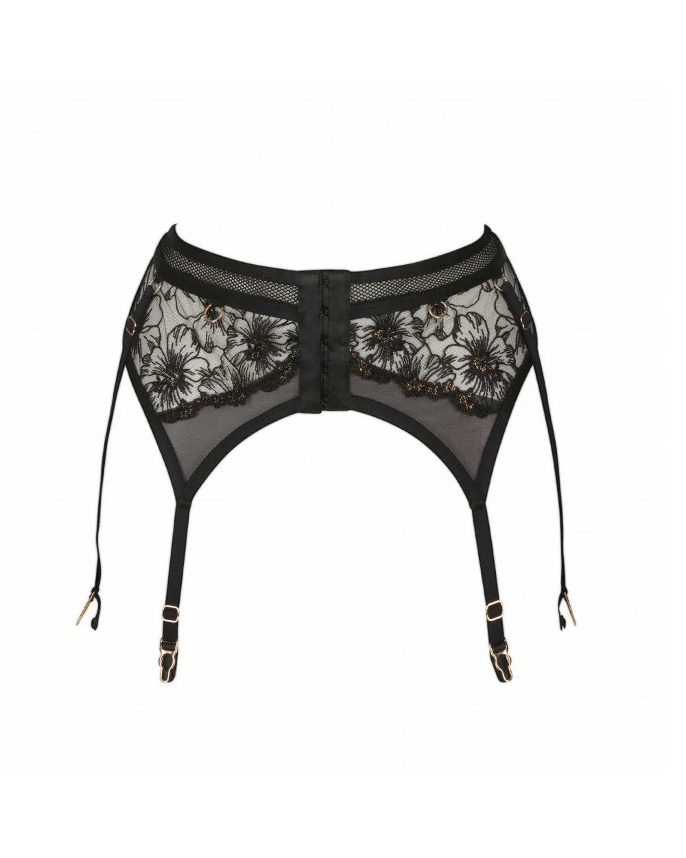 Black lace lingerie garter on a white background