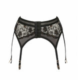 Black lace lingerie garter on a white background