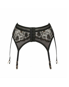 Black lace lingerie garter on a white background