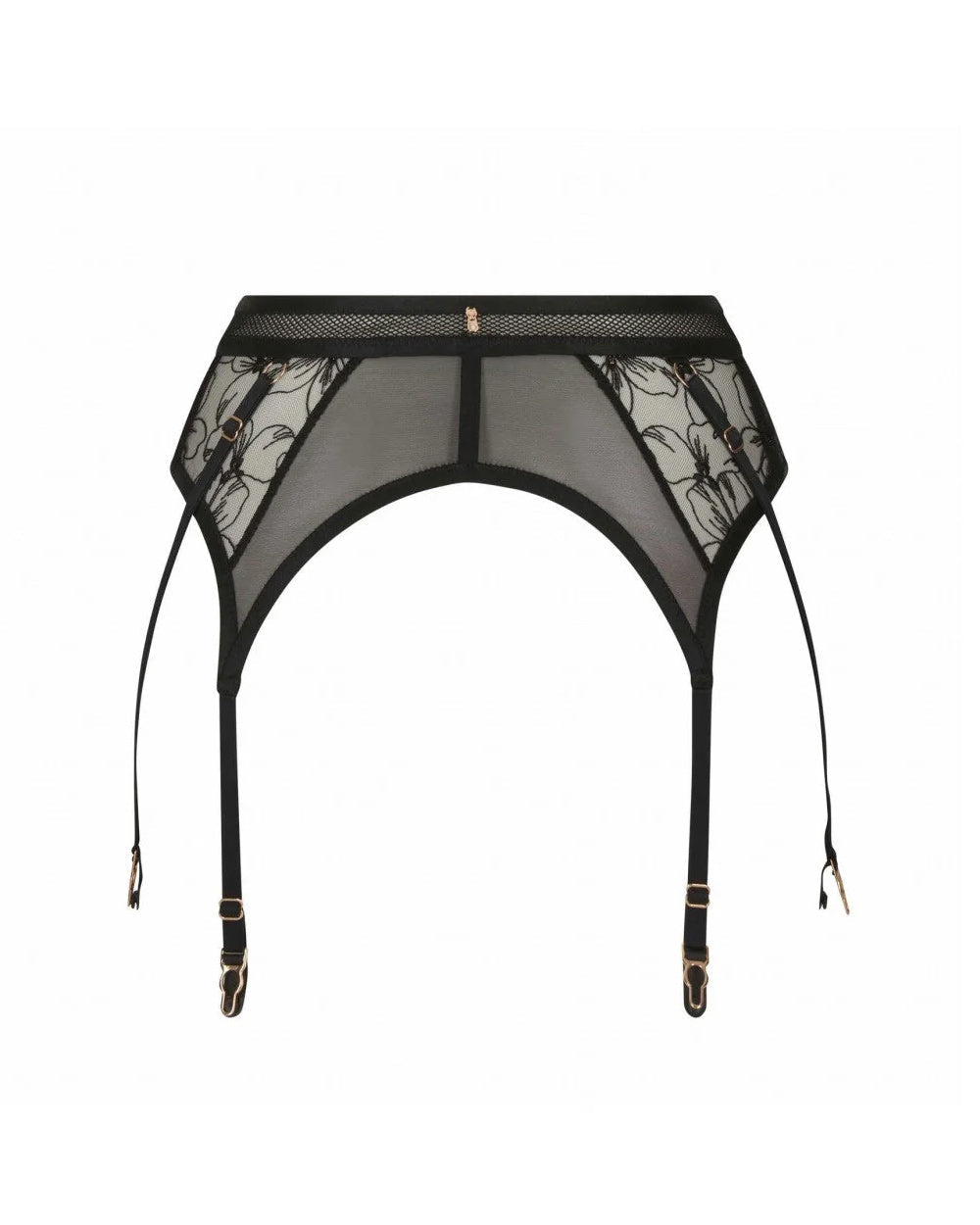 Black lace lingerie set on a white background