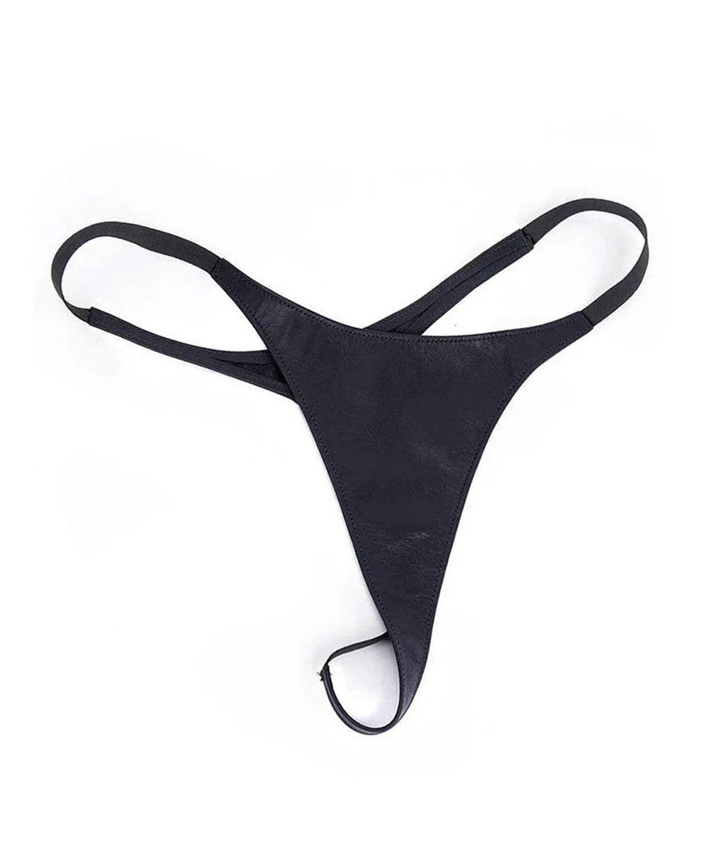 Black Leather thong on a white background
