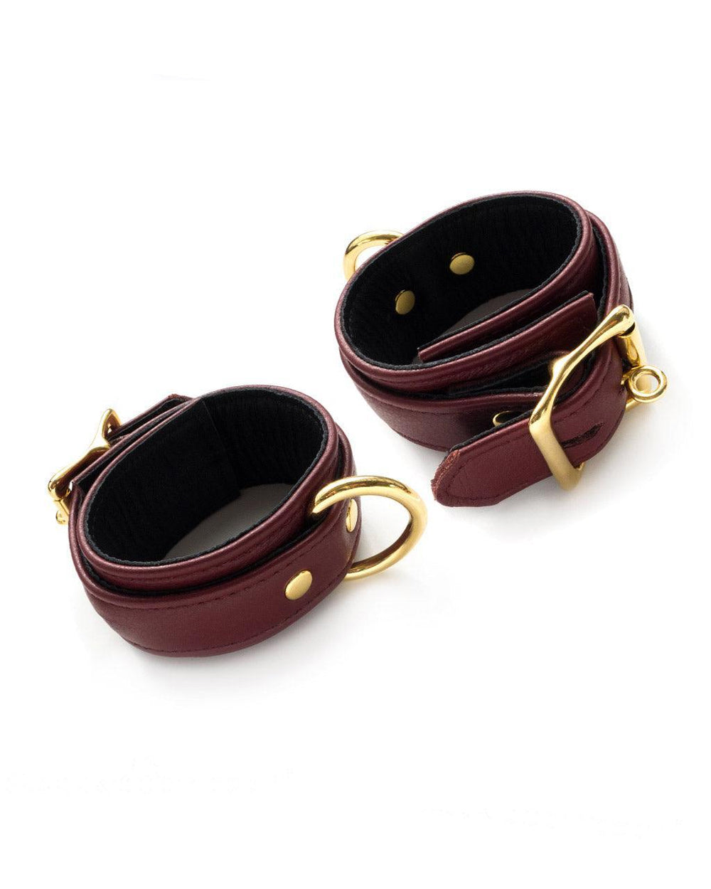 Plum Leather Ankle Cuffs with Nickel Hardware | Syren