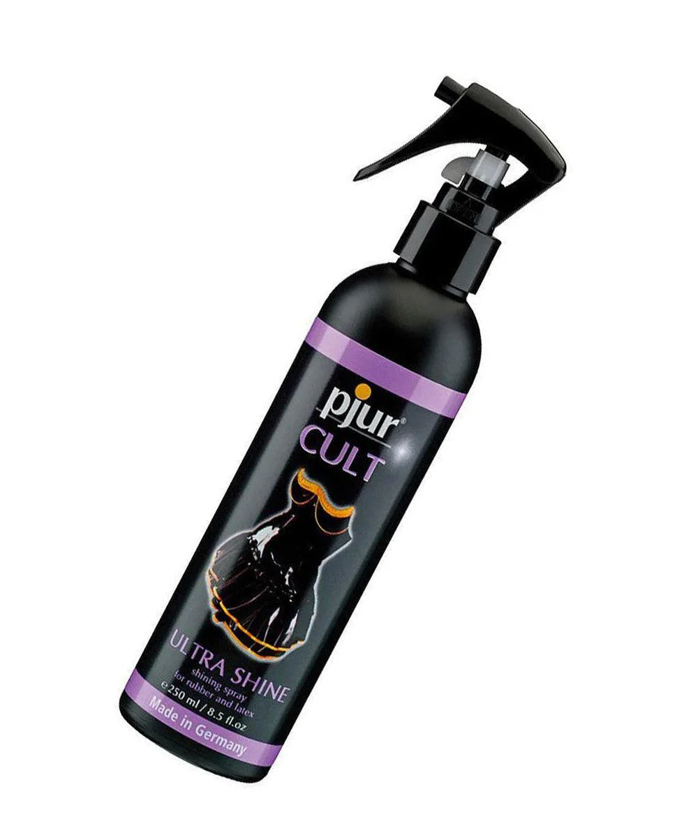 Bottle of Pjur Cult Shining Spray — professional silicone-based latex care product for high-gloss finish