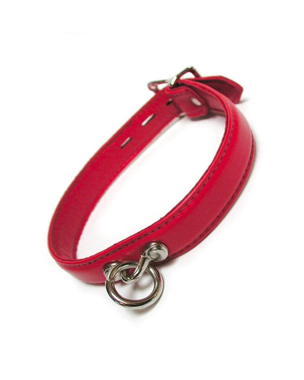 The red premium garment leather collar is shown on a white background.