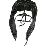 Black Leather Jacket and Harness combo on a white background