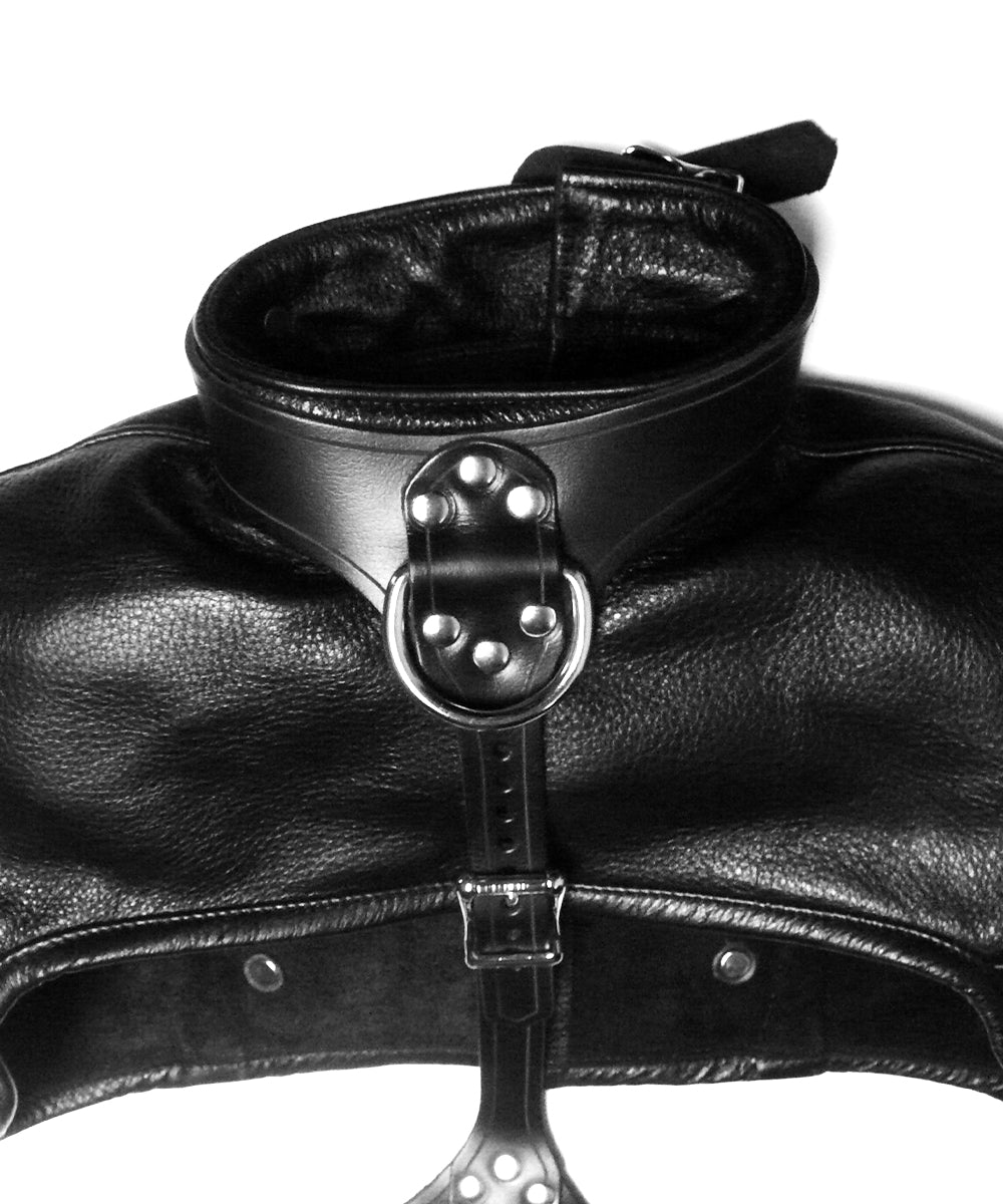 Black leather choker and jacket with metal clasp on a white background
