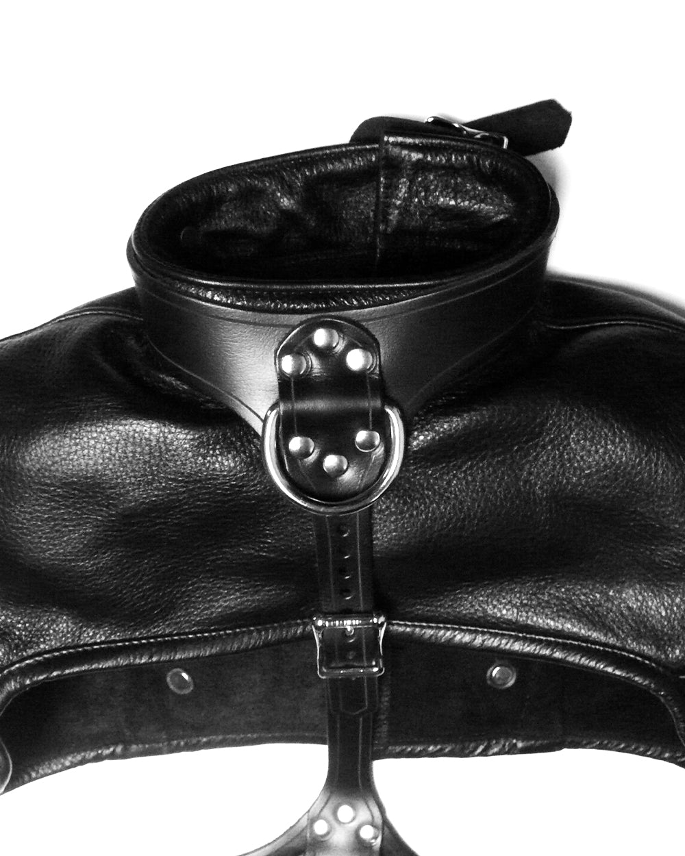 Black leather choker and jacket with metal clasp on a white background