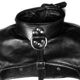 Black leather choker and jacket with metal clasp on a white background