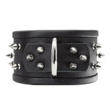 The Alpha Dog Leather Collar with Spikes is shown against a blank background. It is made of black leather with silver hardware.