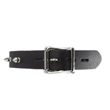 The Leather Collar with Spikes is shown from the back against a blank background. The collar has an adjustable strap and a lockable buckle.